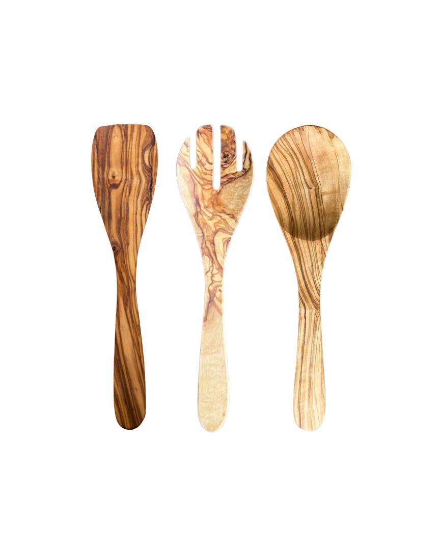 Olive Wood Utensils Set of 3 (Spoon, Spatula & Spoon with Spikes)