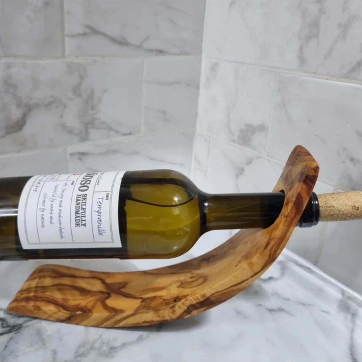 Olive Wood Bottle Holder Crescent Shape