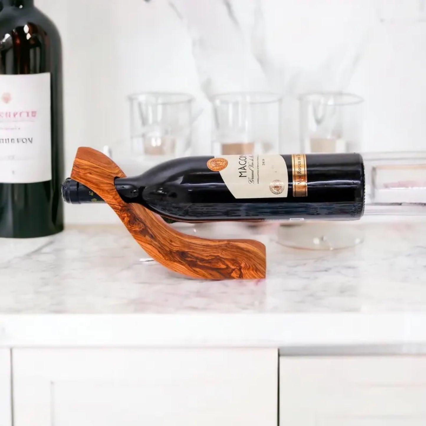 Olive Wood Bottle Holder Wave Shape