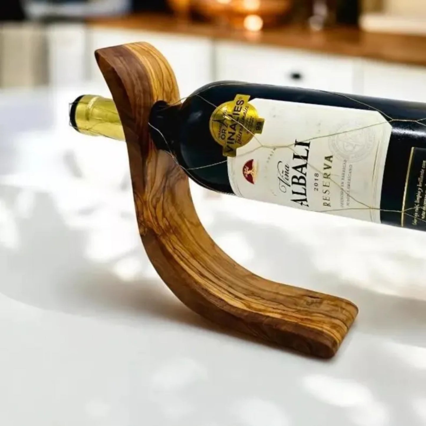 Olive Wood Bottle Holder Wave Shape