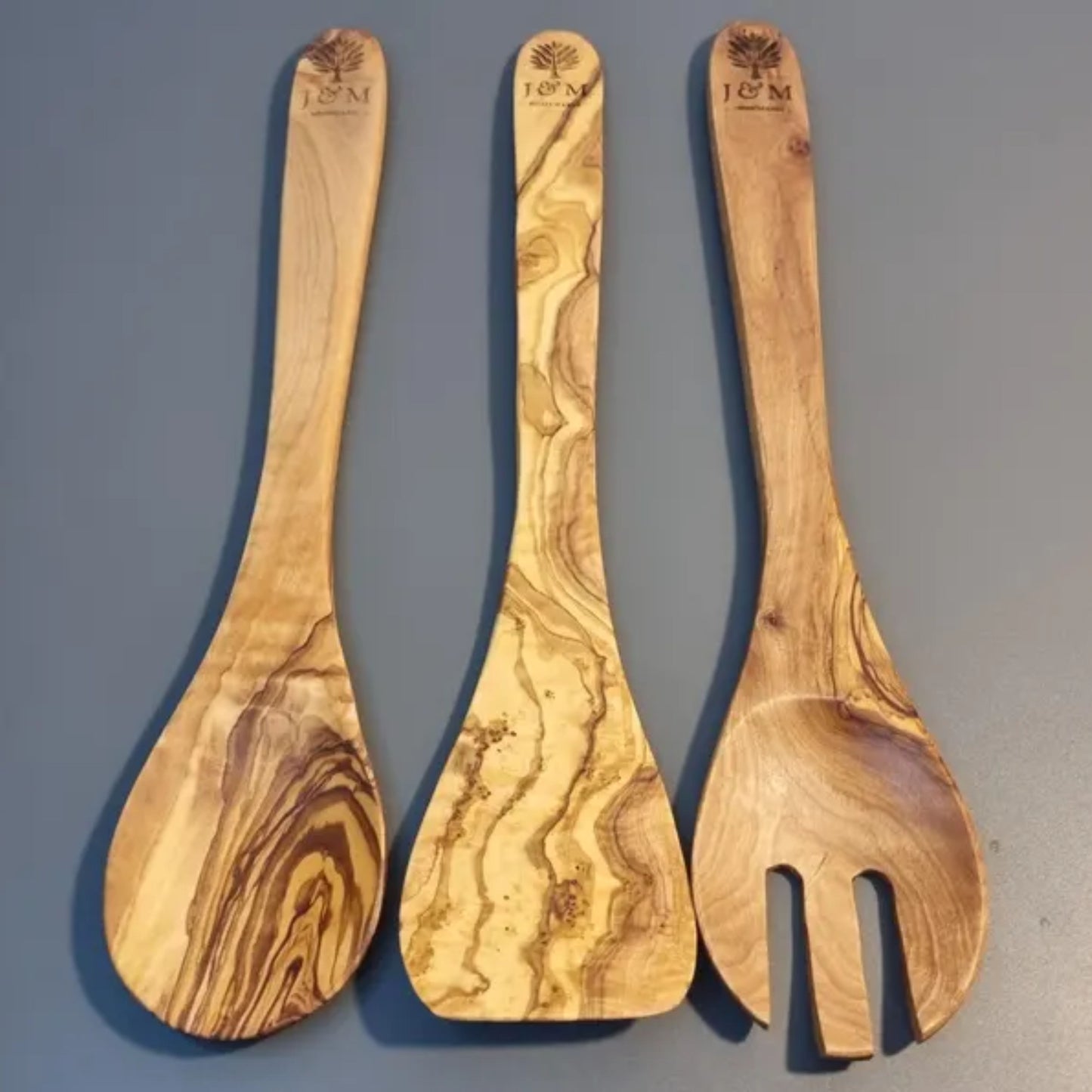 Olive Wood Utensils Set of 3 (Spoon, Spatula & Spoon with Spikes)