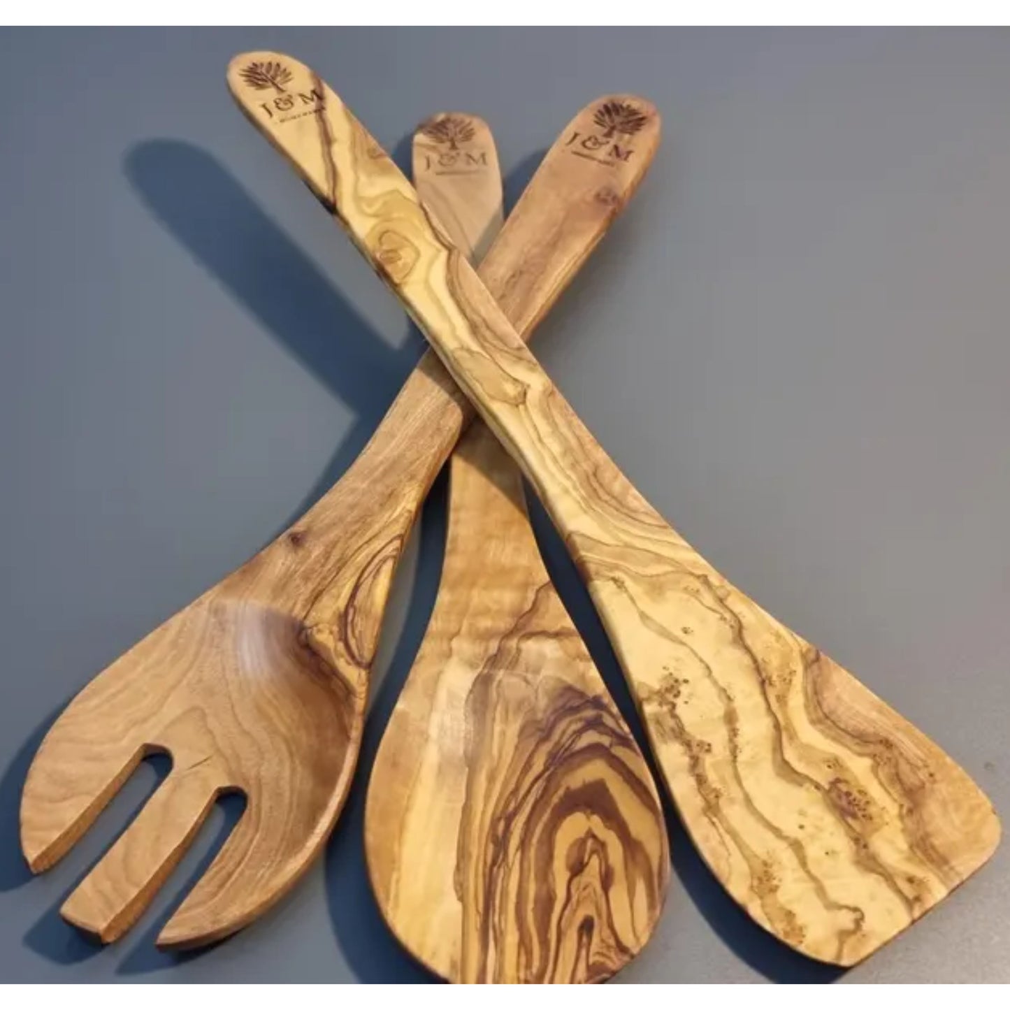 Olive Wood Utensils Set of 3 (Spoon, Spatula & Spoon with Spikes)