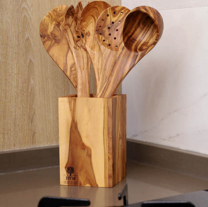 Premium Wooden Utensil Set with Holder